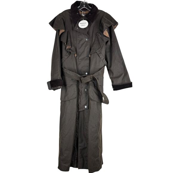 NEW Chloe X Barbour Dany Waxed Long Trench Coat Ruffles Brown Size 12 - Picture 2 of 15